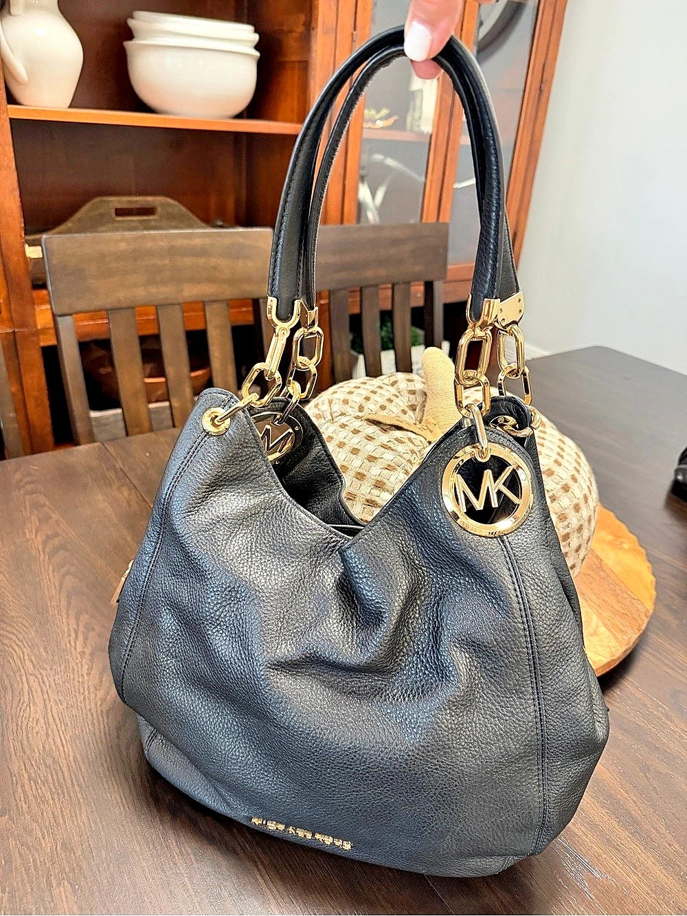 Michael Kors Black Pebbled Leather Hobo Bag